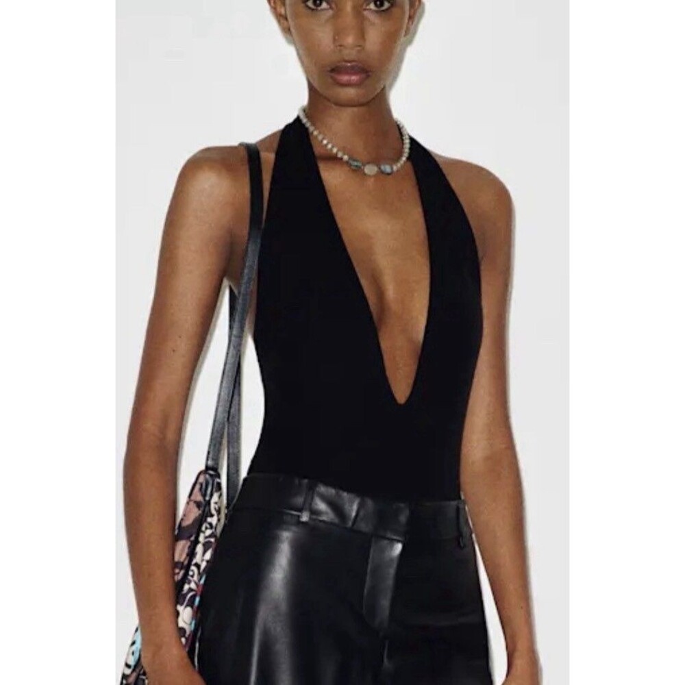 Reformation Maura Knit Bodysuit Black Large